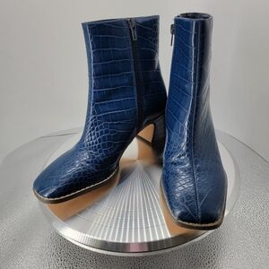 Urban Outfitters Blue Croc-Embossed Heeled Boots